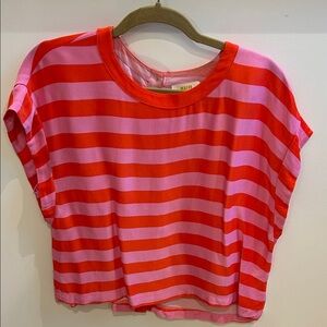 Maeve Striped Pink and Red Short Sleeve Crop Top